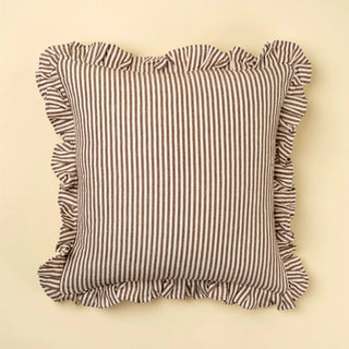 Ruffle Thin Stripe Brown 20x20 Pillow Cover