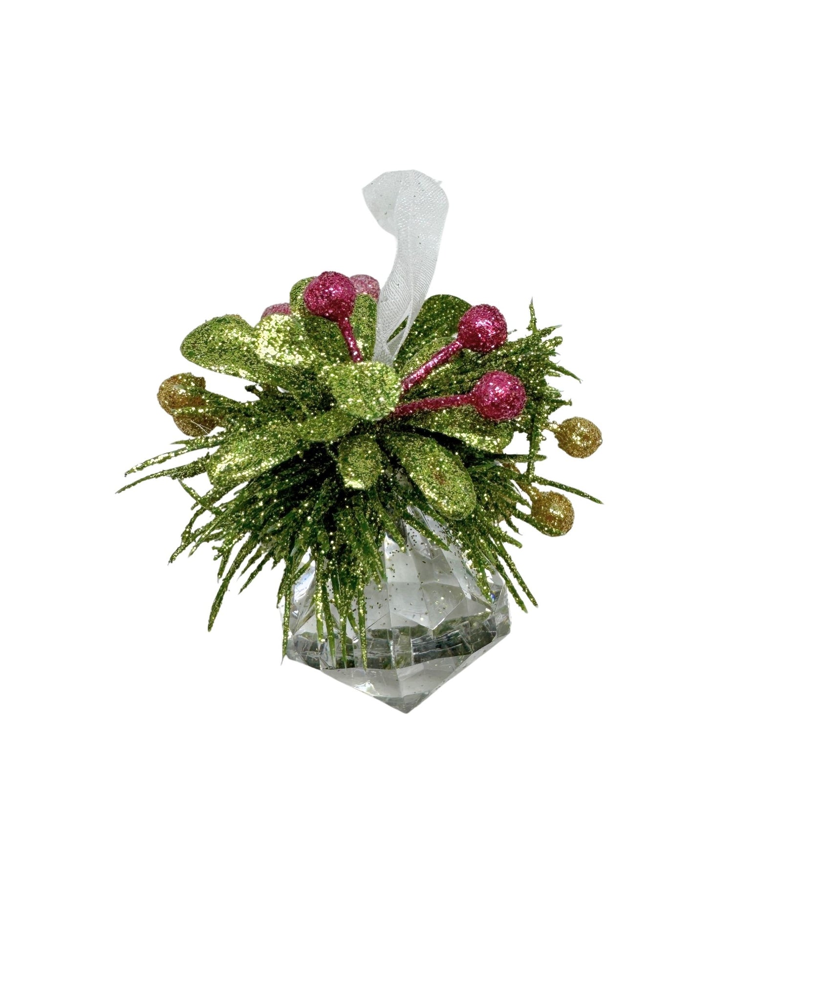 Teeny Mistletoe Jewel Ornament- Pink Berries