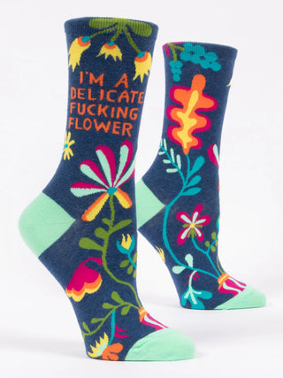 Blue Q Women's I'm A Delicate Fucking Flower Crew Socks