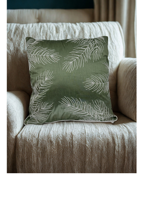 Green Embroidered Throw Pillow
