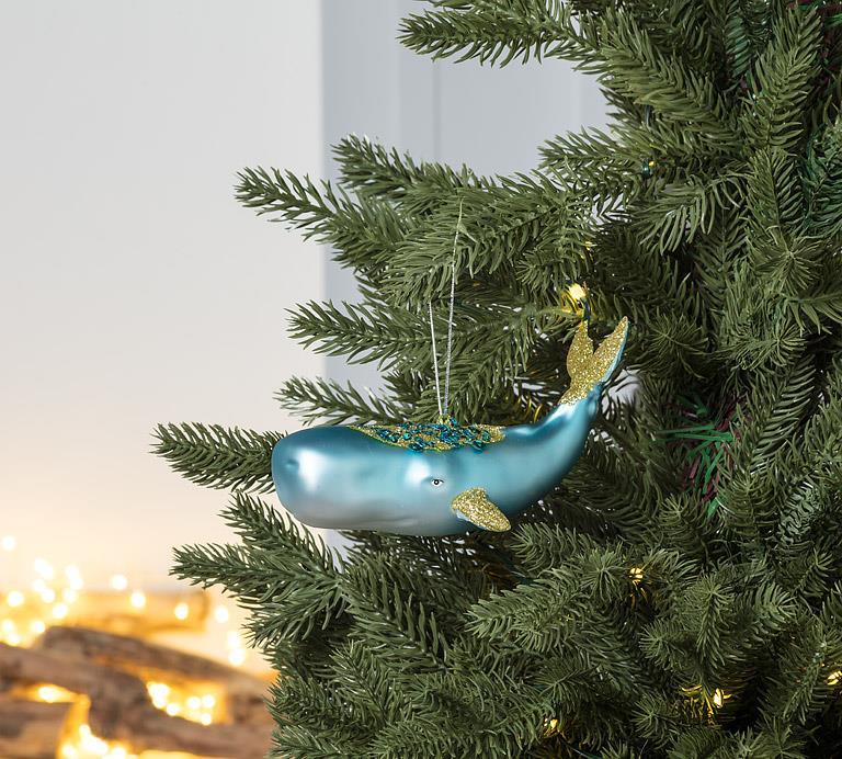 Whale With Glitter Glass Ornament