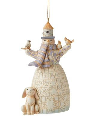 Jim Shore White Woodland Snowman with Brich Hat Ornament
