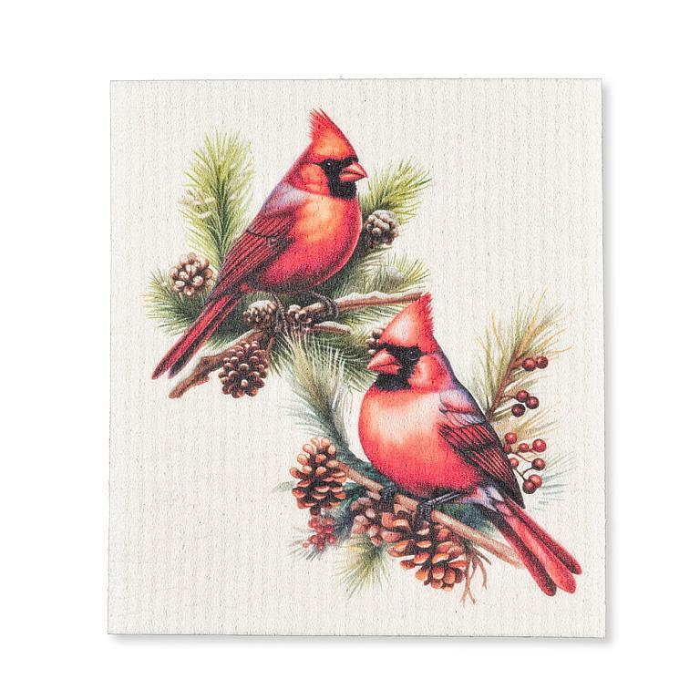 Cardinals & Pine Cones Swedish Dishcloth