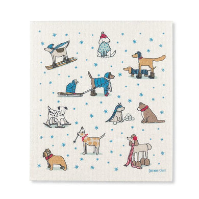 Winter Sports Dogs Swedish Dishcloth