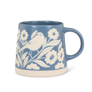 Wide Based Mug With Leaves & Birds - Blue