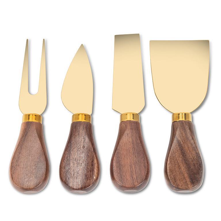 Walnut Handle Cheese Knives Gold - Set of 4