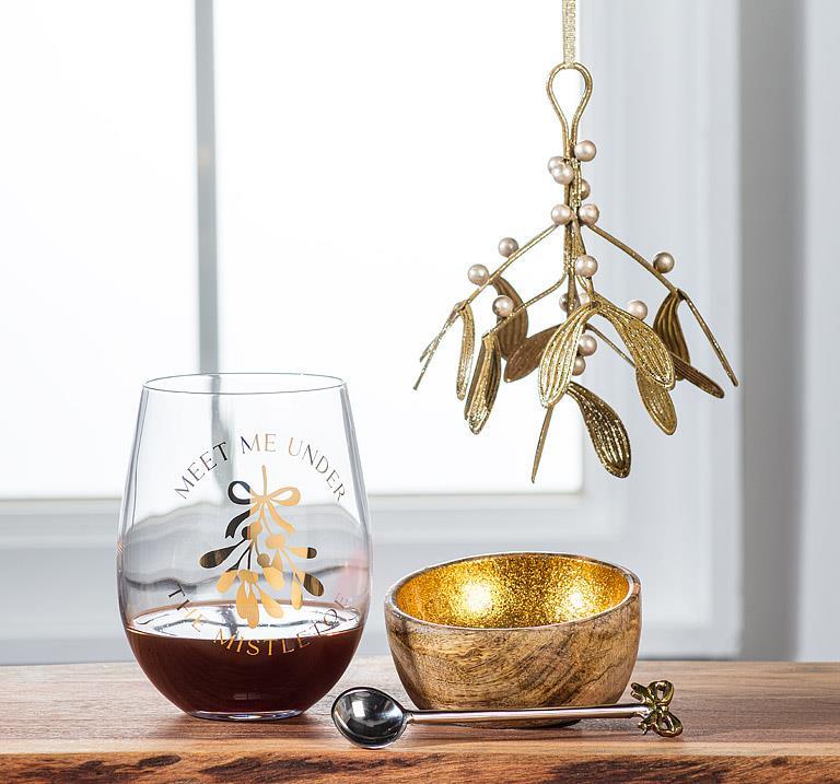 Mistletoe Branch Ornament - Gold