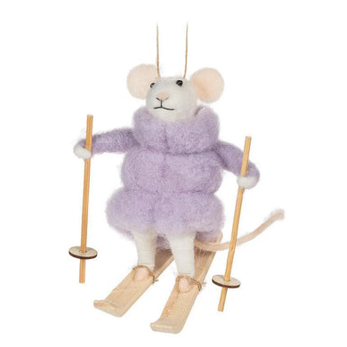 Skiing Mouse In Puffy Parka Lilac Ornament
