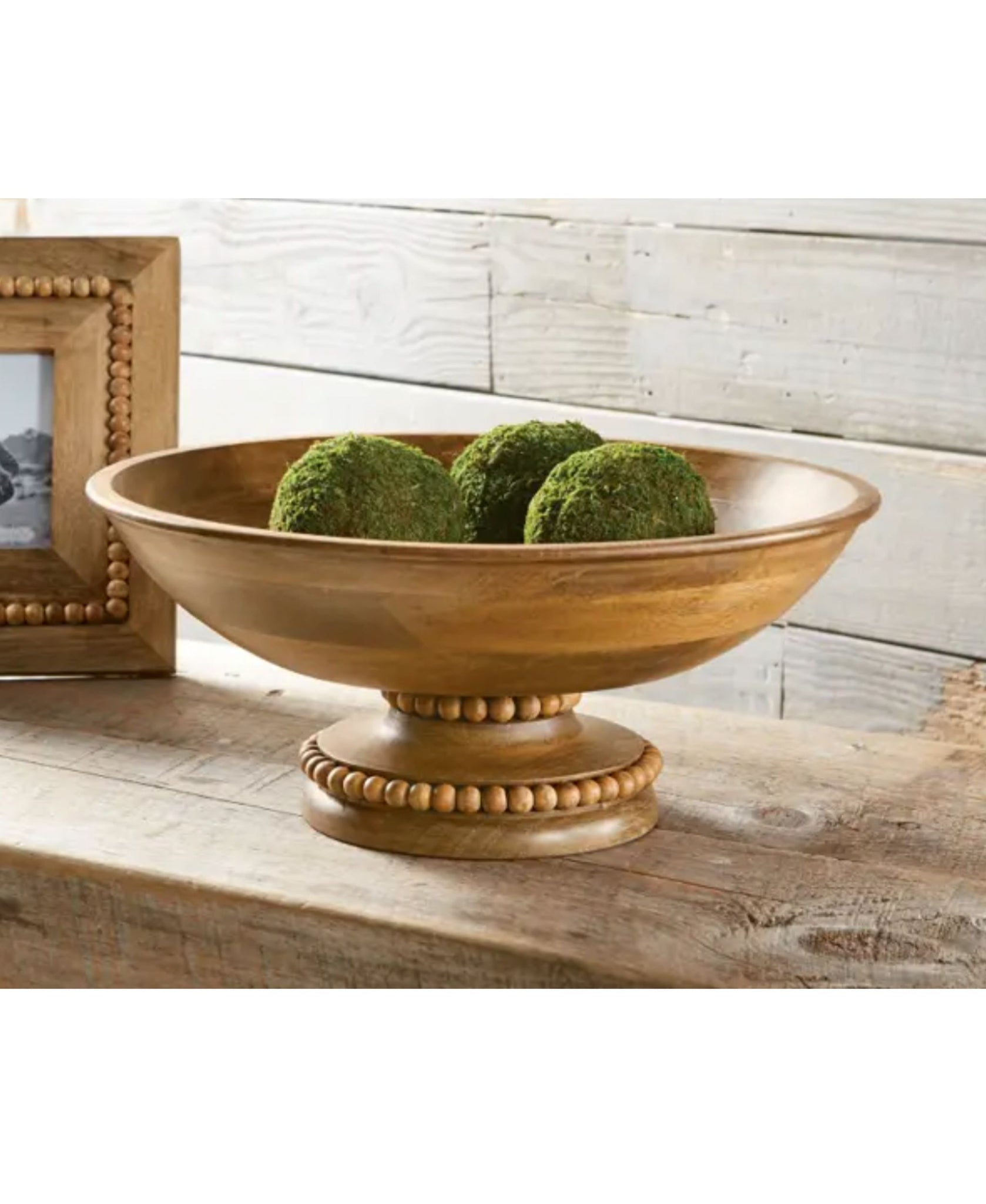 Beaded Wood Pedestal Bowl