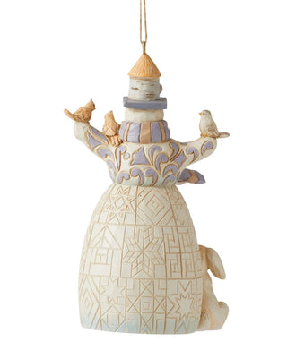 Jim Shore White Woodland Snowman with Brich Hat Ornament