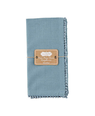 Pom Pom Cloth Napkin Set - Blue