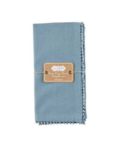 Pom Pom Cloth Napkin Set - Blue