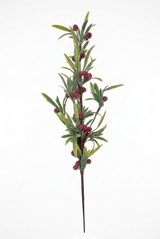 Frosted Mistletoe Pick With Red Berries