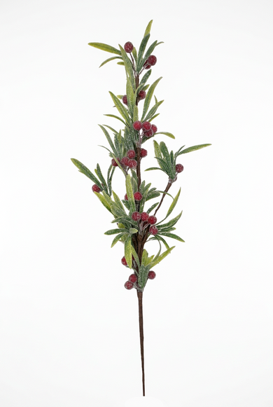 Frosted Mistletoe Pick With Red Berries