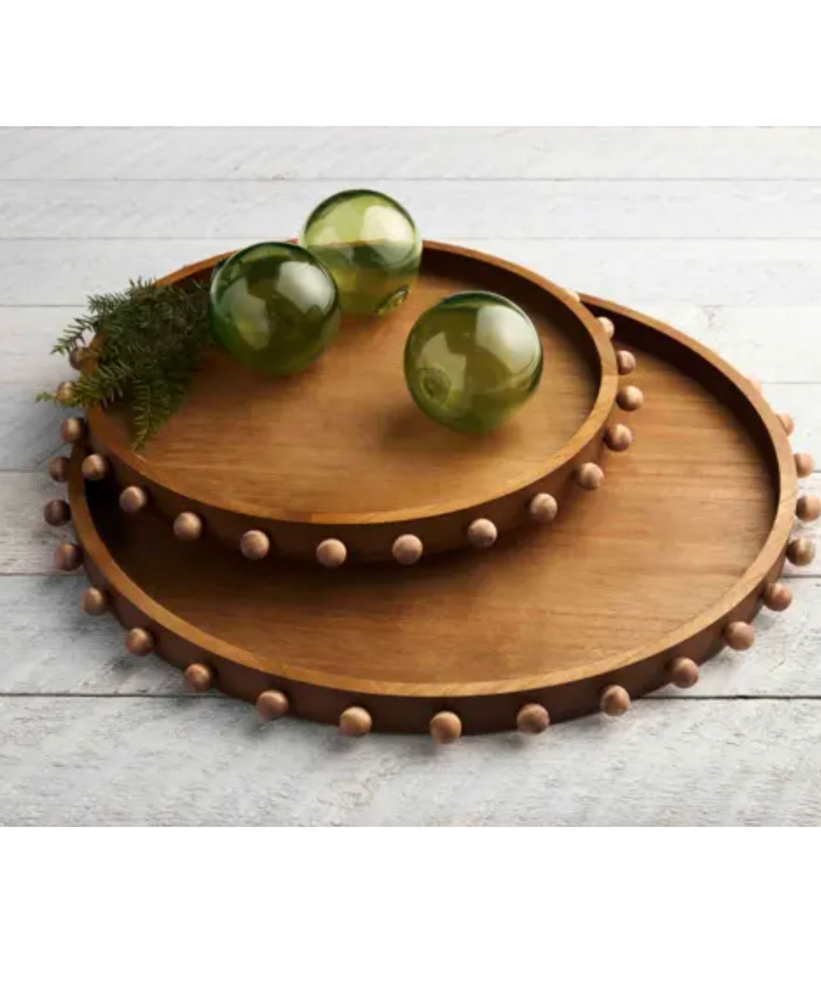 Beaded Wood Tray Set