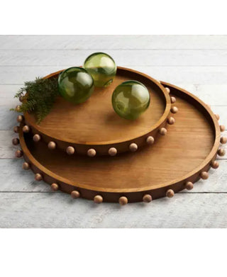 Beaded Wood Tray Set