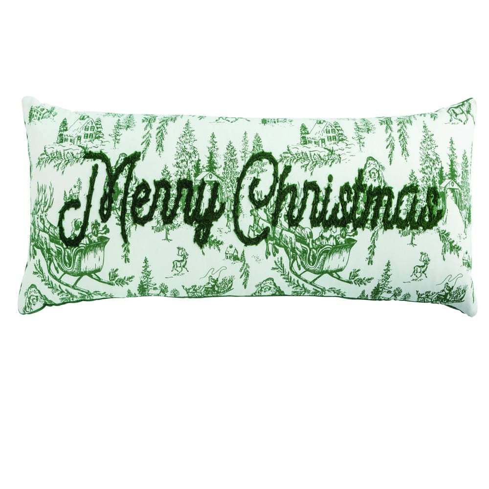 Merry Christmas Toile Long Pillow