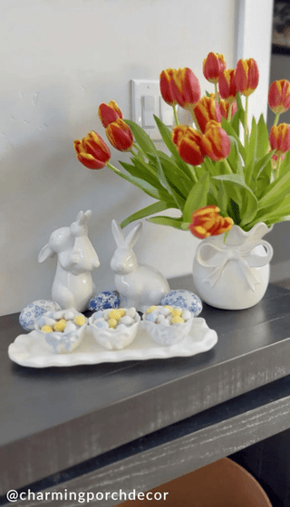 Stripe And Blue Bow Ramekin Set