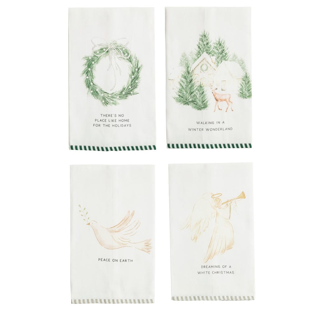 White Christmas Stripe Hem Towel - Assorted