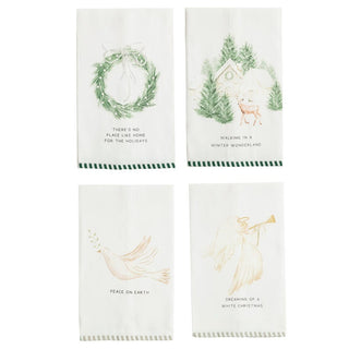 White Christmas Stripe Hem Towel - Assorted