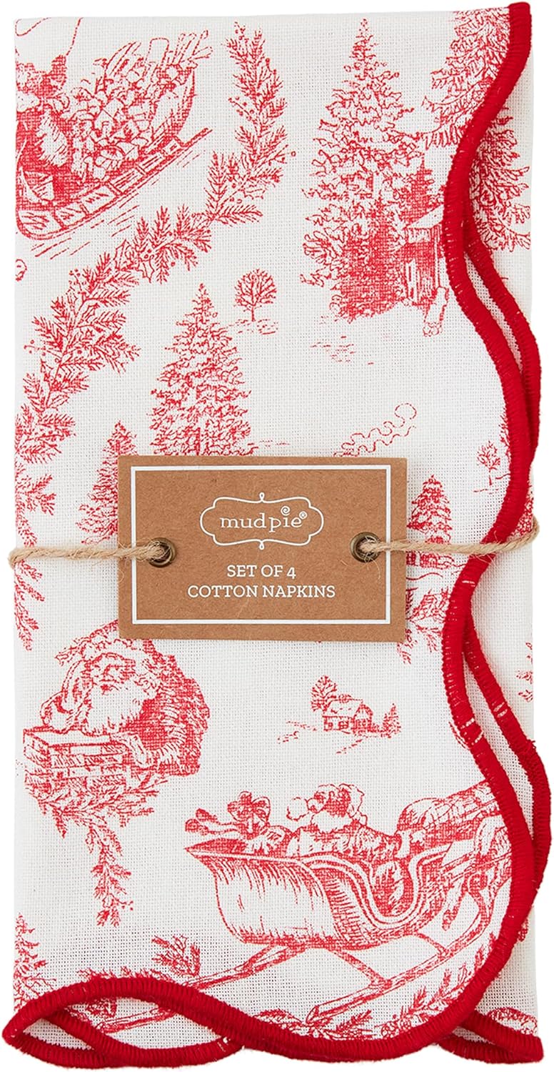 Toile Scalloped Cloth Dinner Napkins