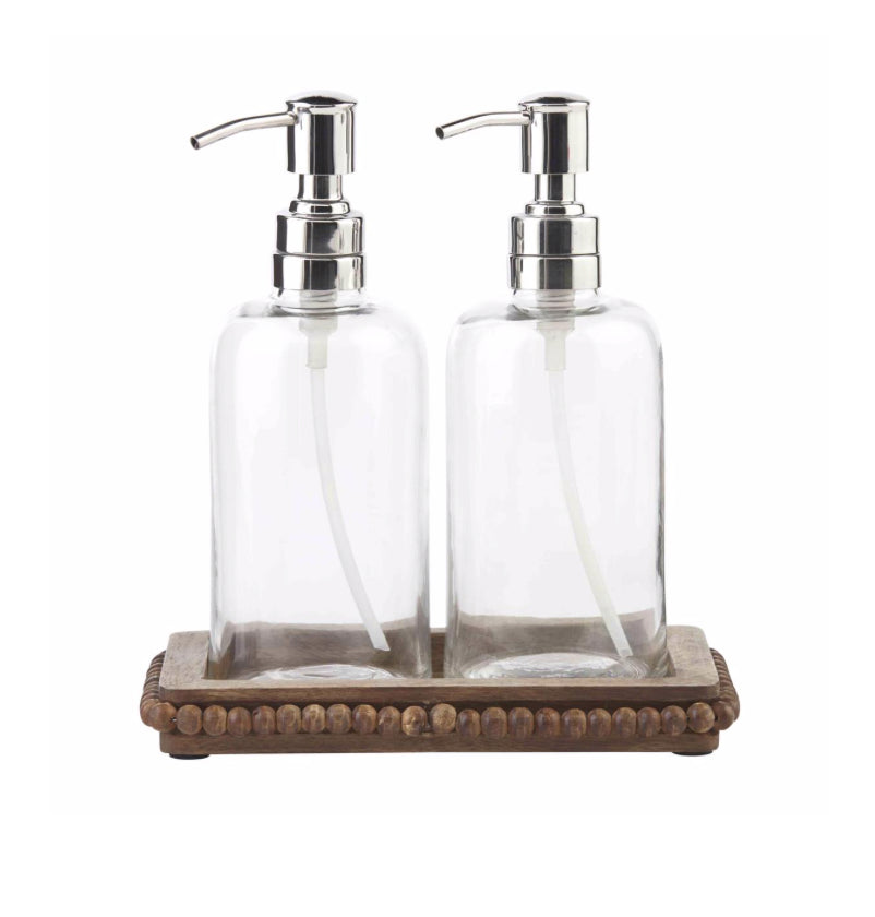 Beaded Wood Soap Pump Set