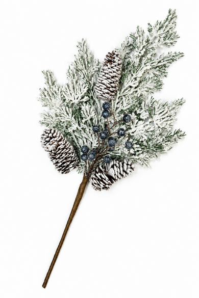 Flocked Pine And Berries Spray