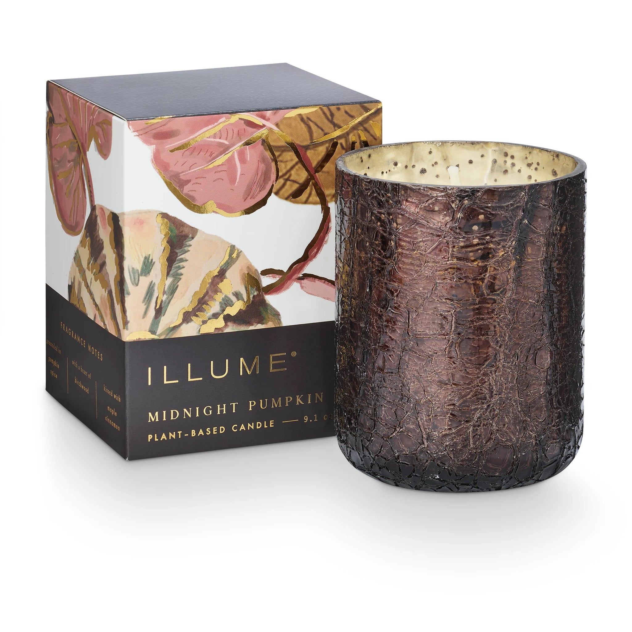 Illume Midnight Pumpkin Small Crackle Glass Candle