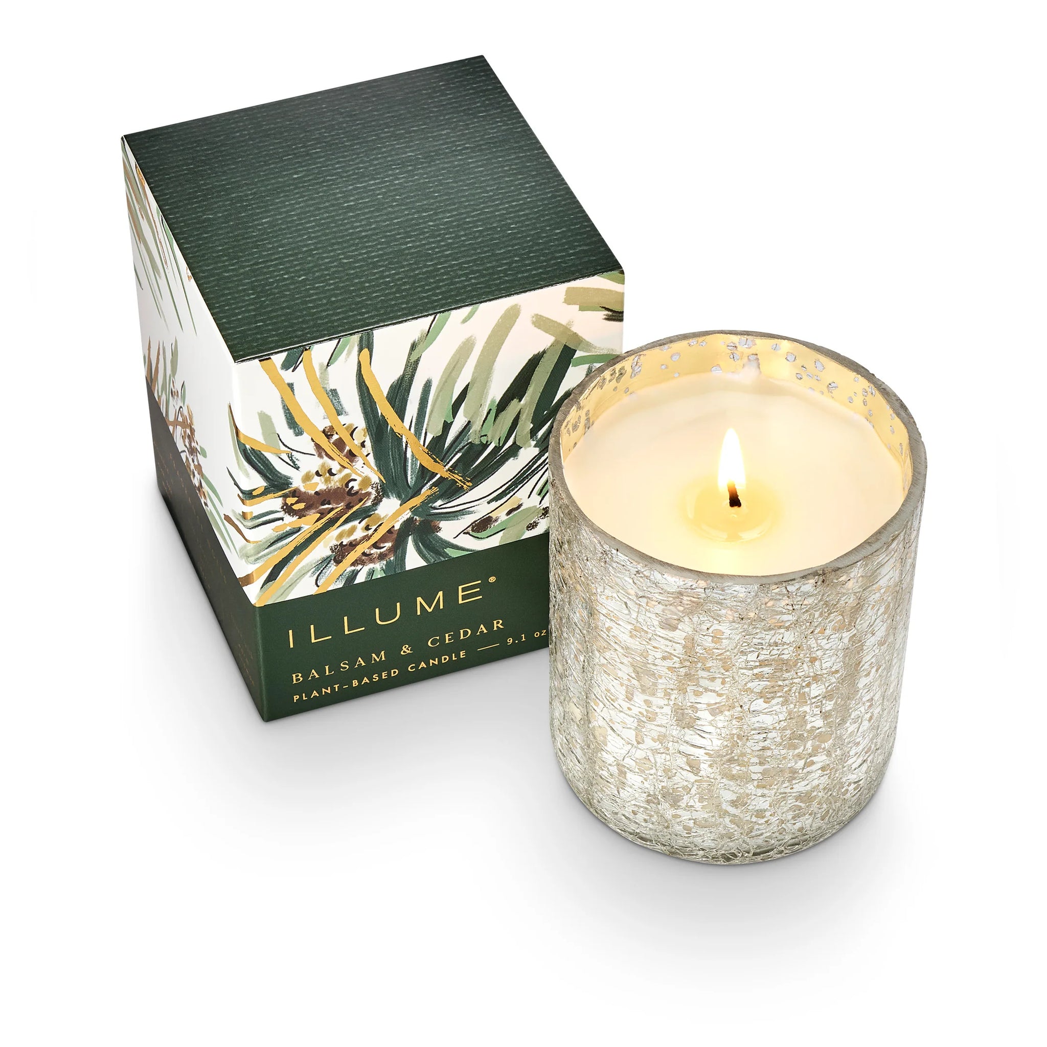 Illume Balsam & Cedar Small Crackle Glass Candle