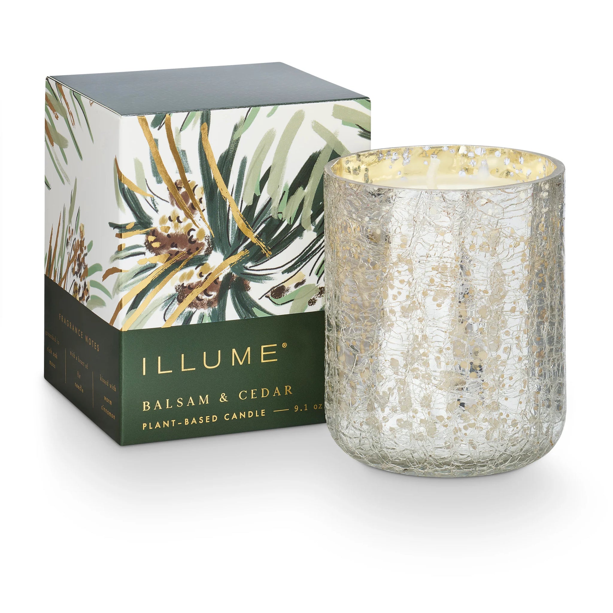 Illume Balsam & Cedar Small Crackle Glass Candle