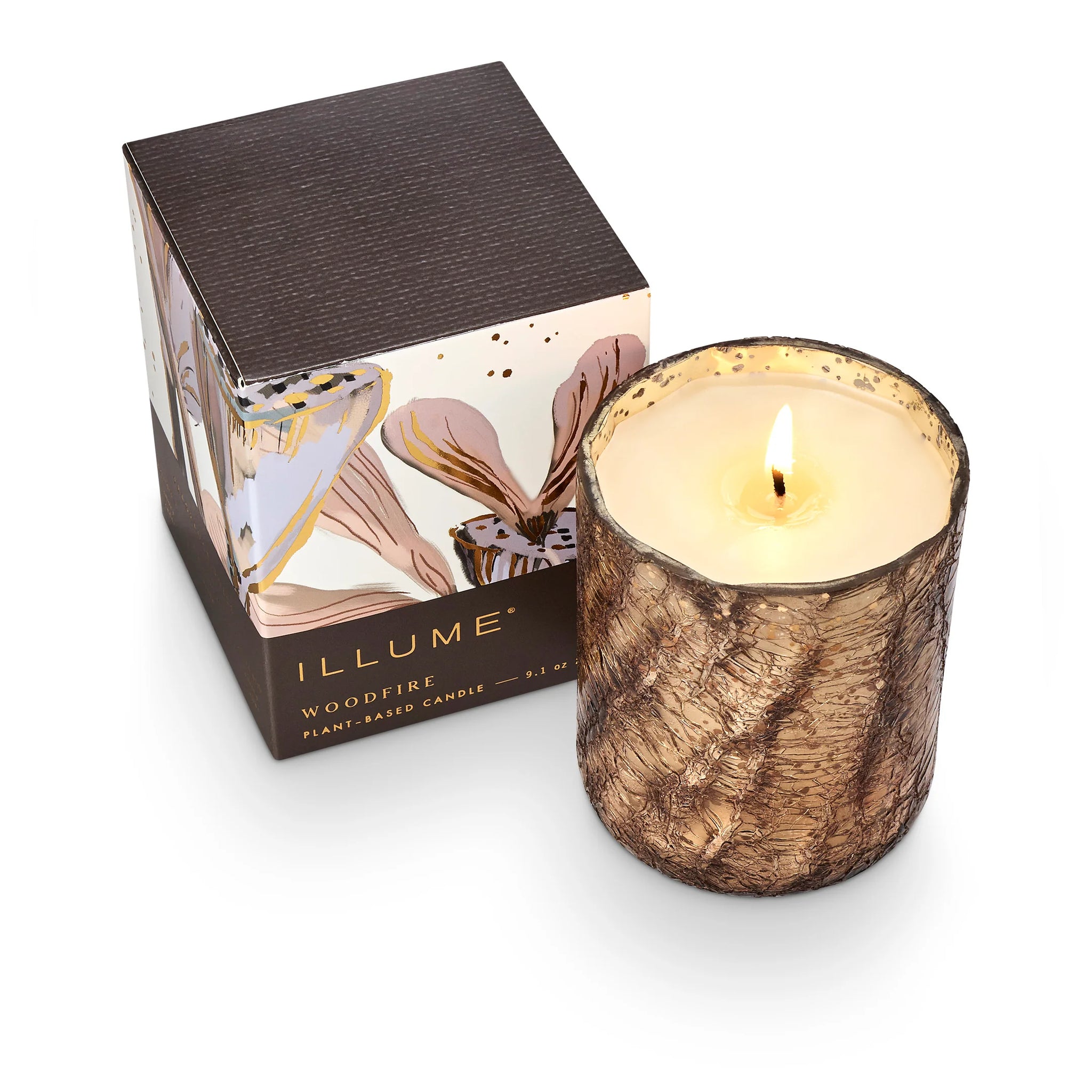 Illume Woodfire Small Crackle Glass Candle