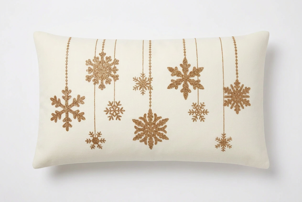 Gold Embroidered Snowflake Pillow