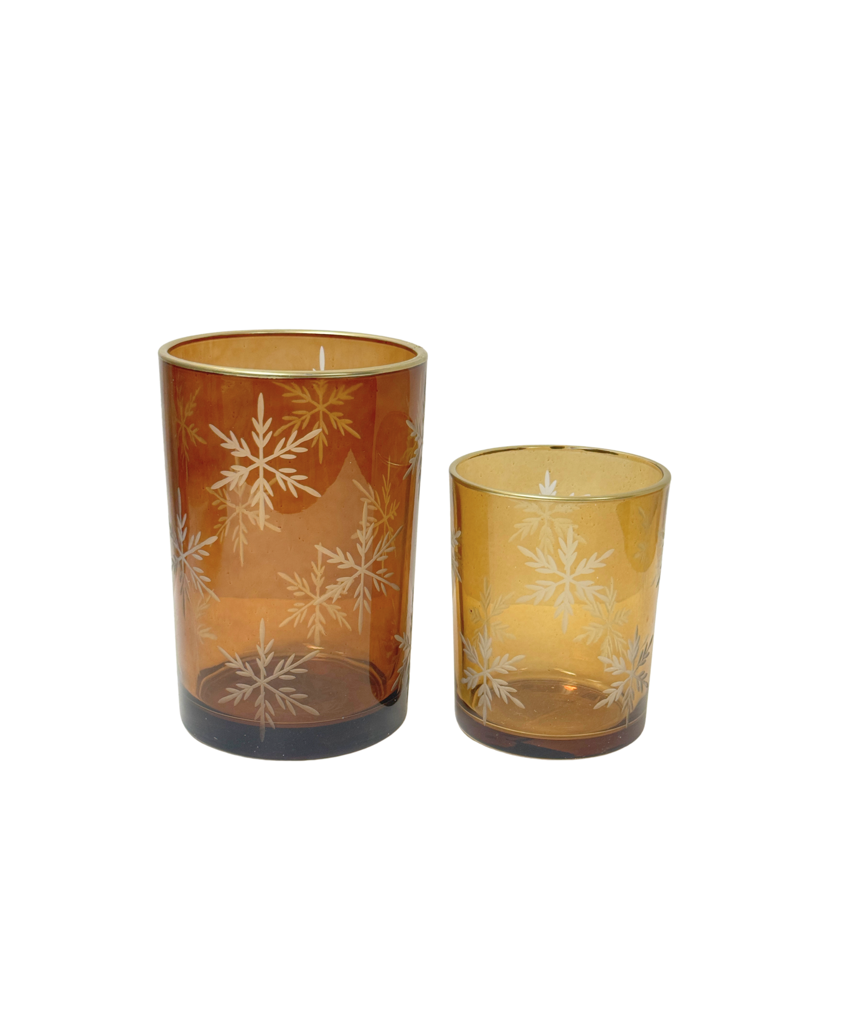 Amber Etched Glass Candle Holders