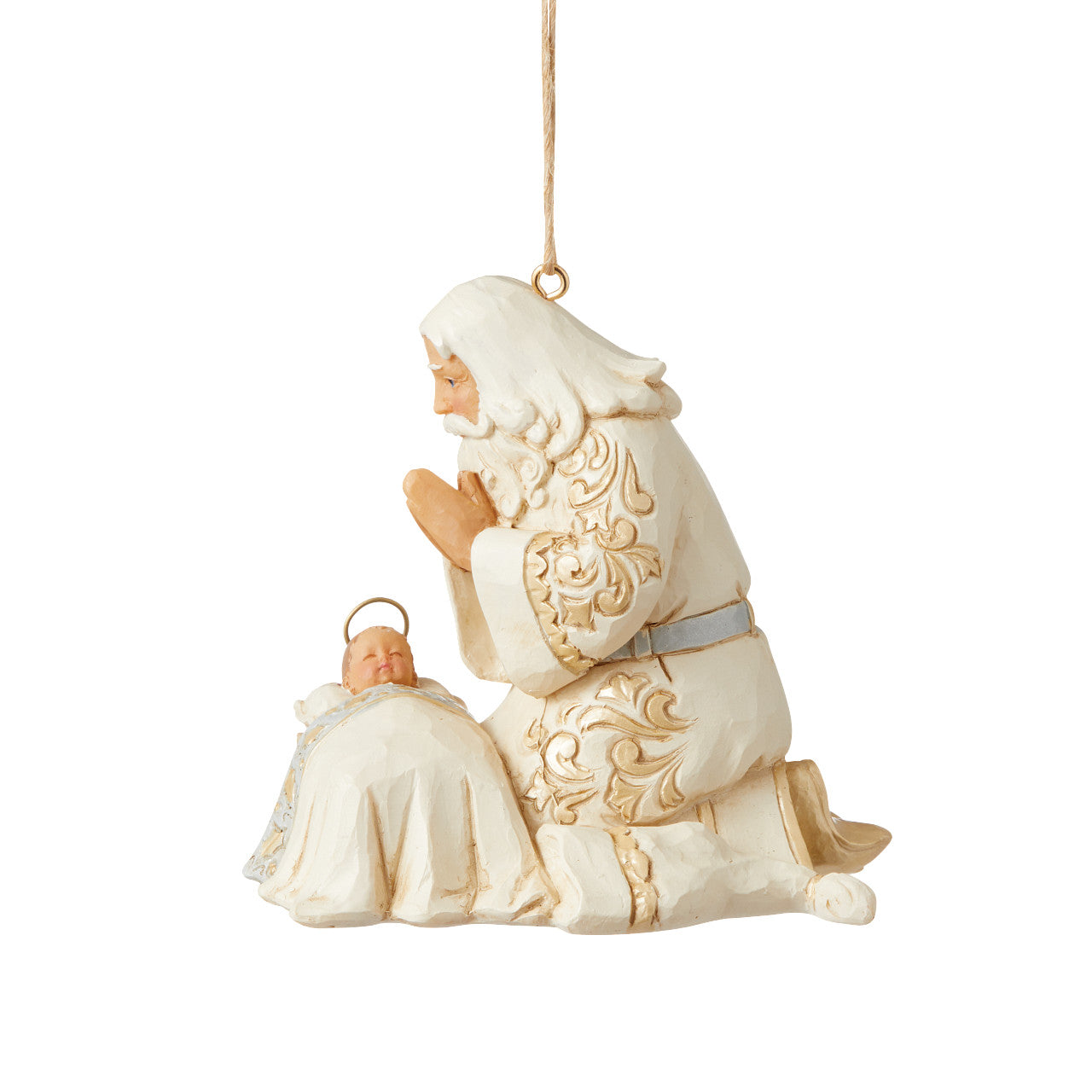 Jim Shore Holiday Lustre Santa With Baby Jesus Ornament