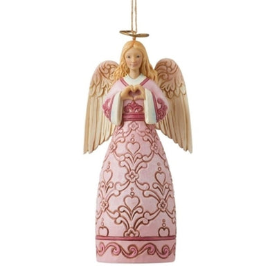 Jim Shore Pink Angel With Heart Hands Hanging Ornament