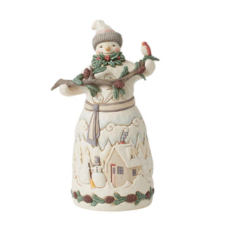 Jim Shore White Woodland Snowman With Pine Garland Figurine