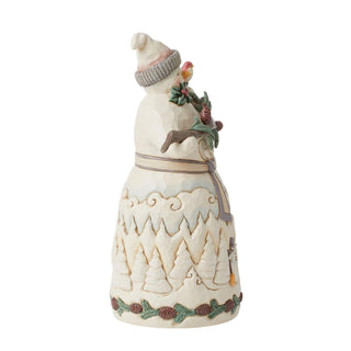 Jim Shore White Woodland Snowman With Pine Garland Figurine