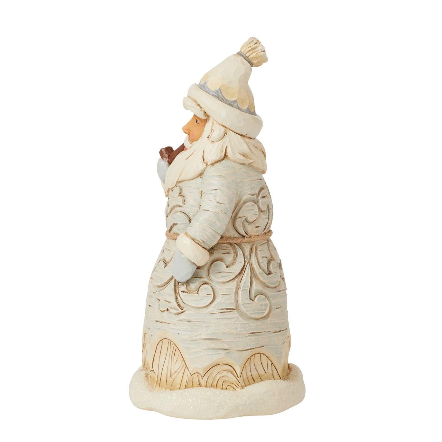 Jim Shore White Woodland Carved Santa With Pipe Figurine