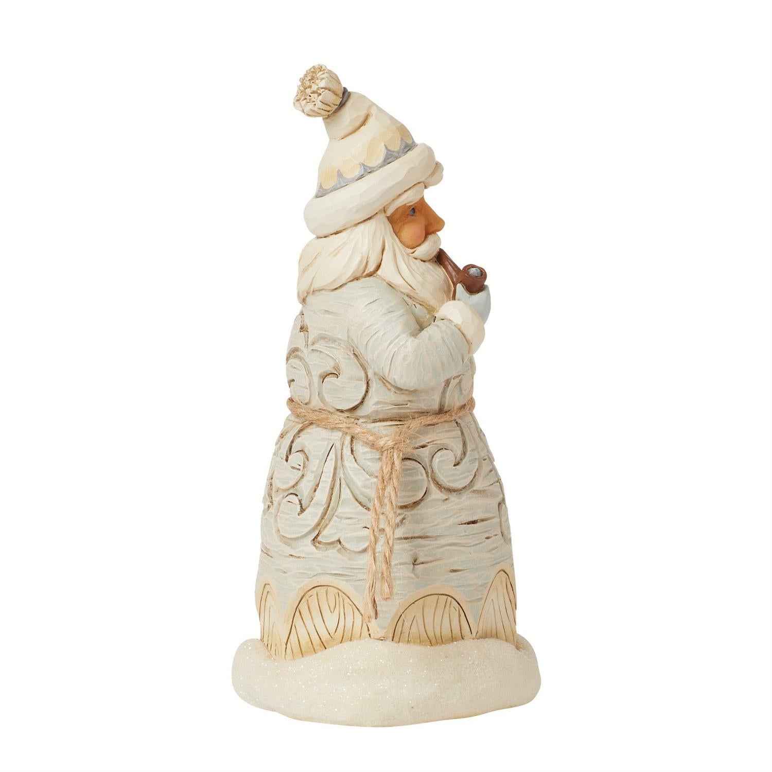 Jim Shore White Woodland Carved Santa With Pipe Figurine