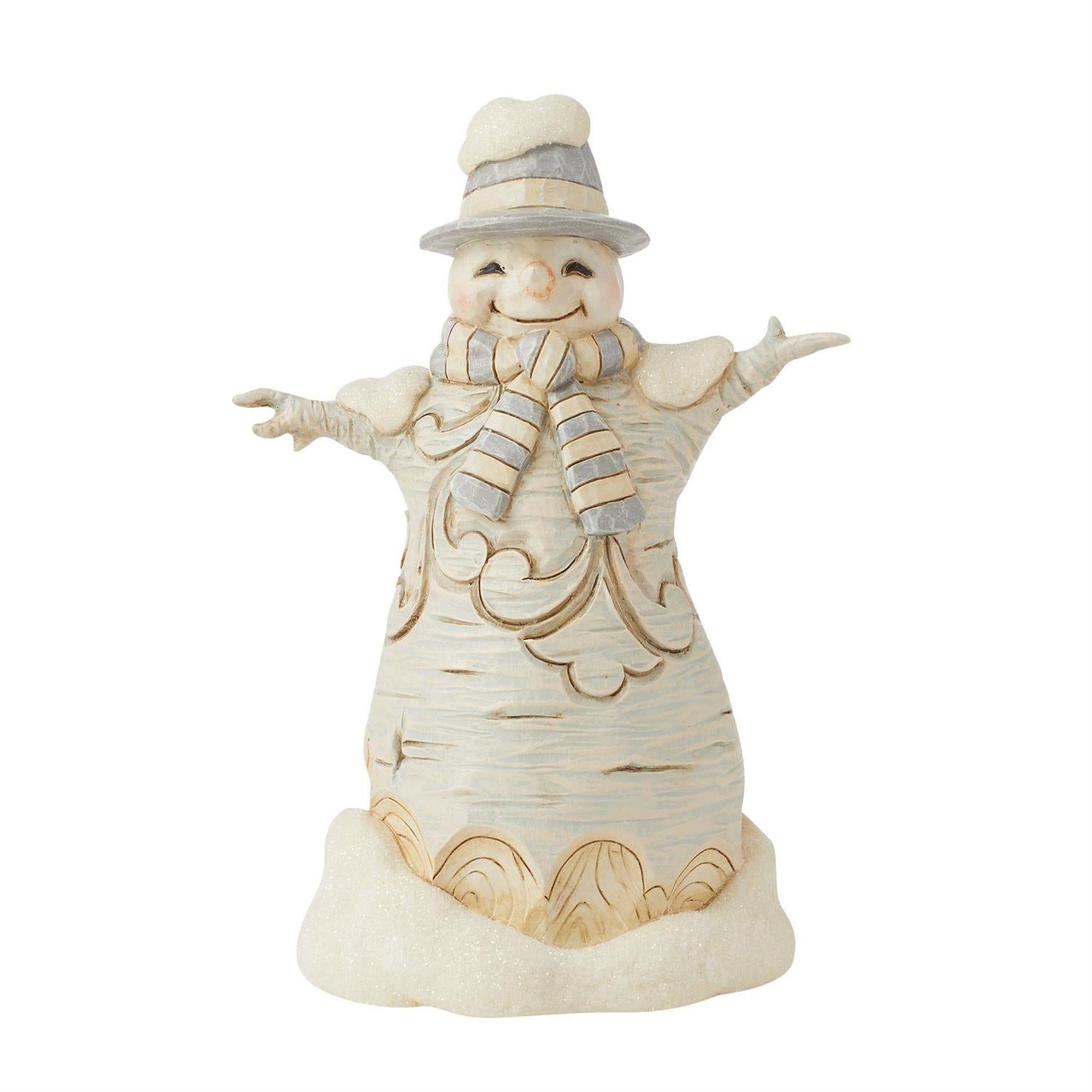 Jim Shore White Woodland Carved Snowman With Top Hat Figurine