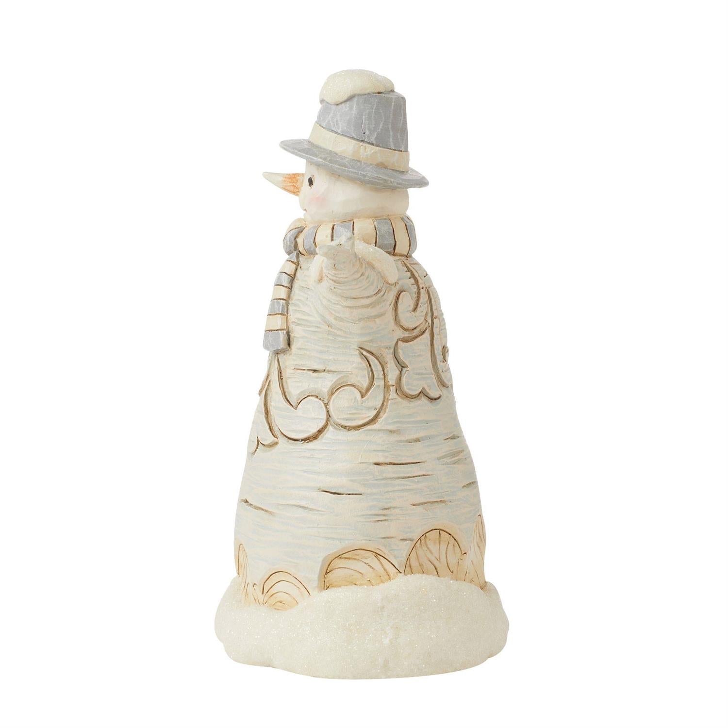 Jim Shore White Woodland Carved Snowman With Top Hat Figurine