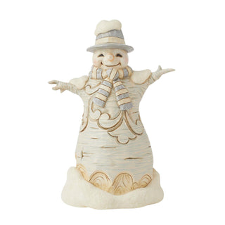 Jim Shore White Woodland Carved Snowman With Top Hat Figurine