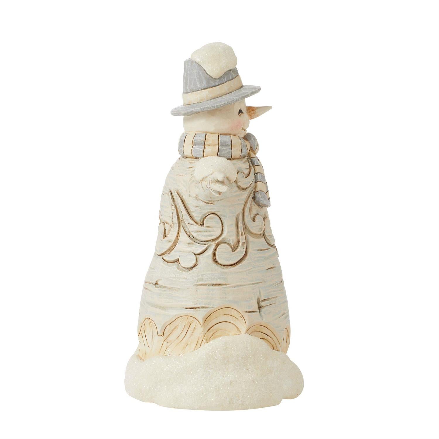 Jim Shore White Woodland Carved Snowman With Top Hat Figurine