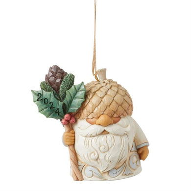 Jim Shore White Woodland Dated 2924 Gnome With Acorn Hat Hanging Ornament