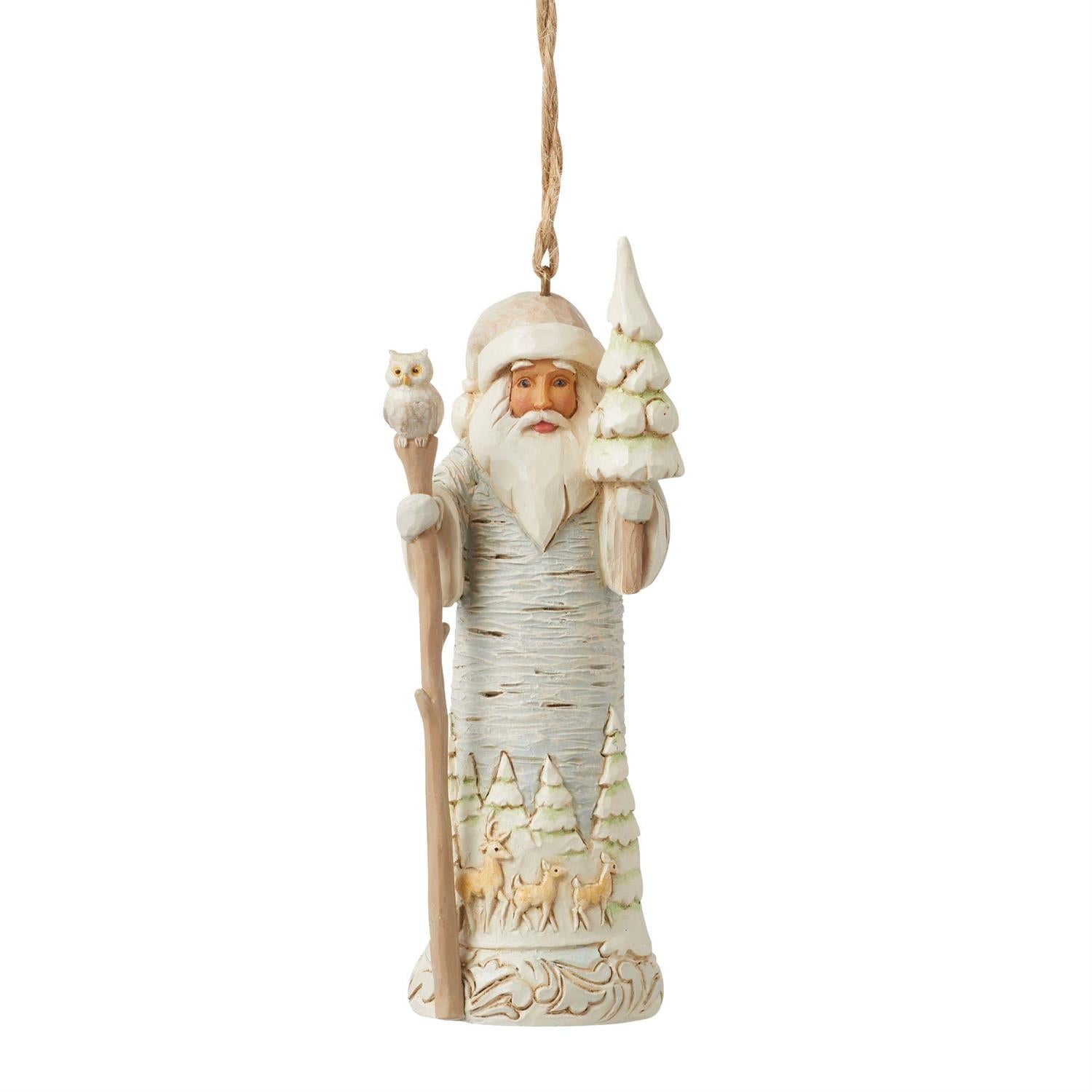 Jim Shore White Woodland Birch Bark Santa Hanging Ornament