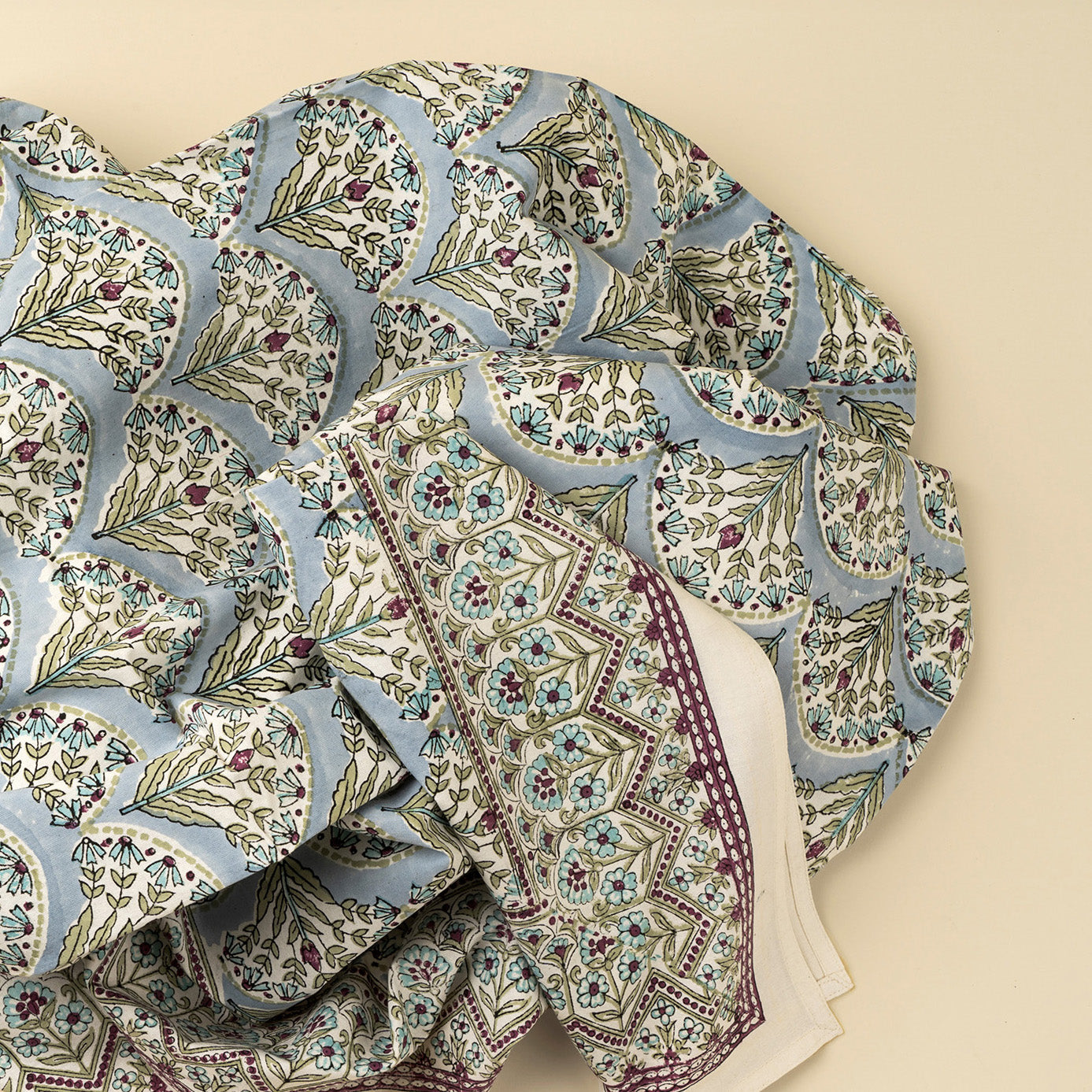 Sakura Block Print Tablecloth Blue