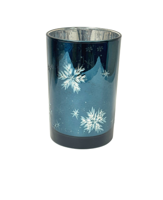 Blue Etched Glass Candle Holder