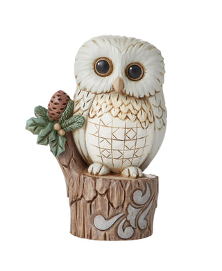Jim Shore White Woodland Owl on the Stump Figurine