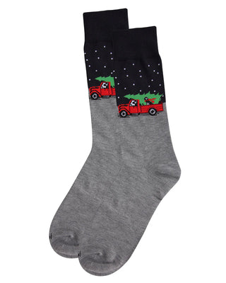 Men's Festive Puppy Pickup Truck Crew Socks - Medium Gray Heather