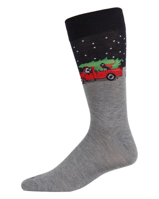 Men's Festive Puppy Pickup Truck Crew Socks - Medium Gray Heather